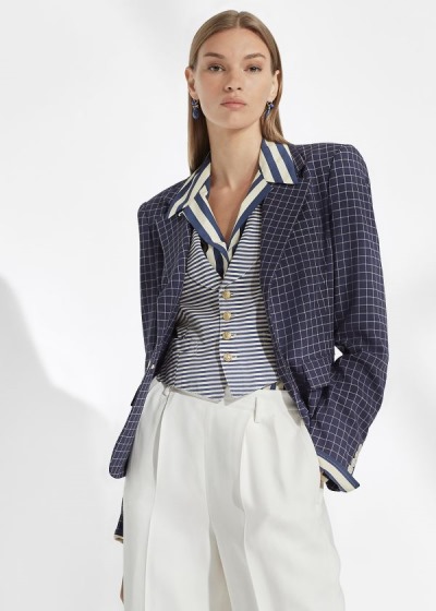 Chaquetas Ralph Lauren Mujer Azul Marino / Creme - Baldwin Checked Wool - AJVCY0628